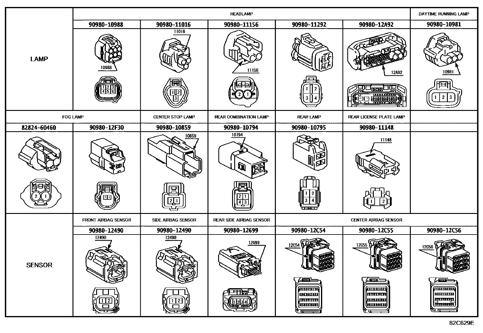 Toyota RAV4 线束和卡夹 EPC diagram — 82C629E