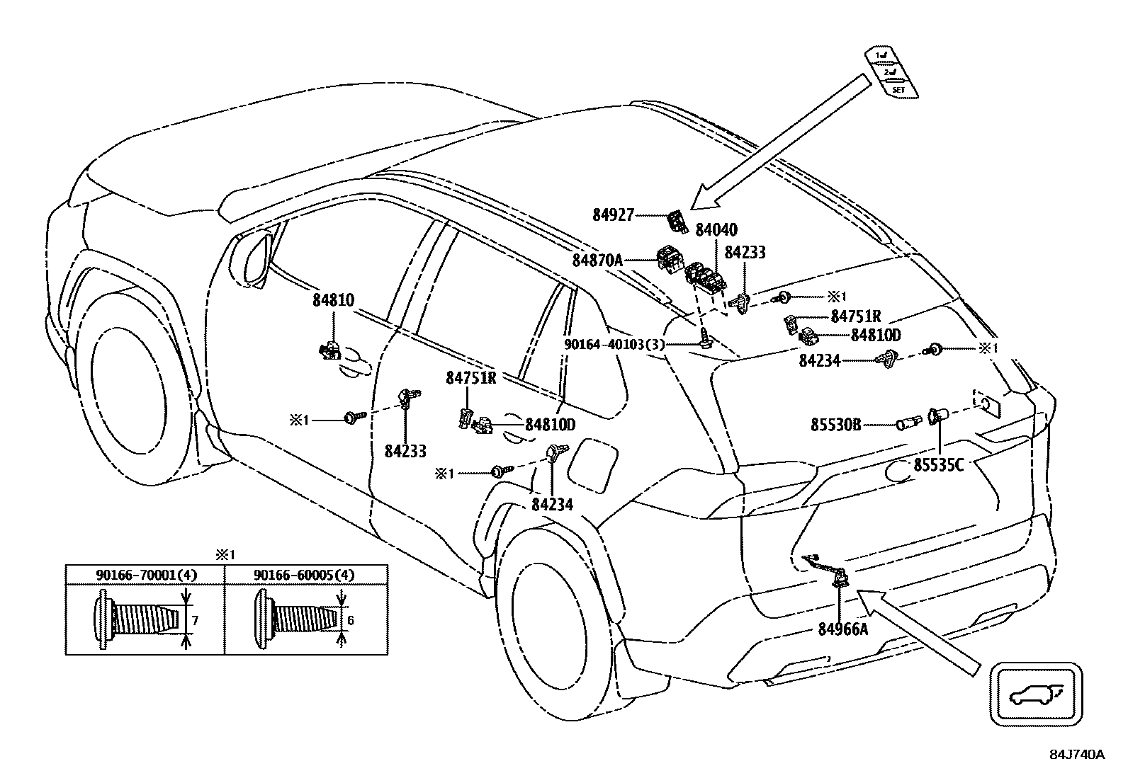 Toyota RAV4 开关和继电器和ECU EPC diagram — 84J740A