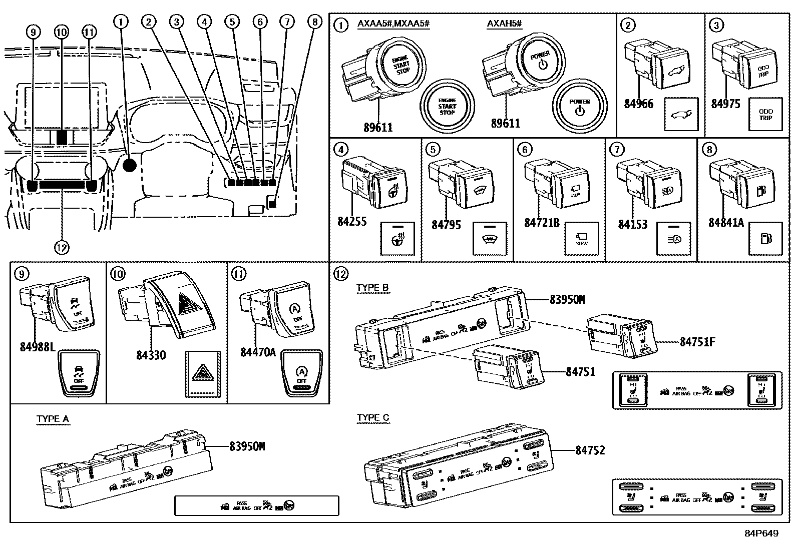 Toyota RAV4 开关和继电器和ECU EPC diagram — 84P649