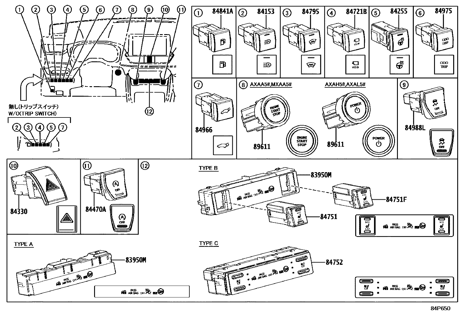 Toyota RAV4 开关和继电器和ECU EPC diagram — 84P650