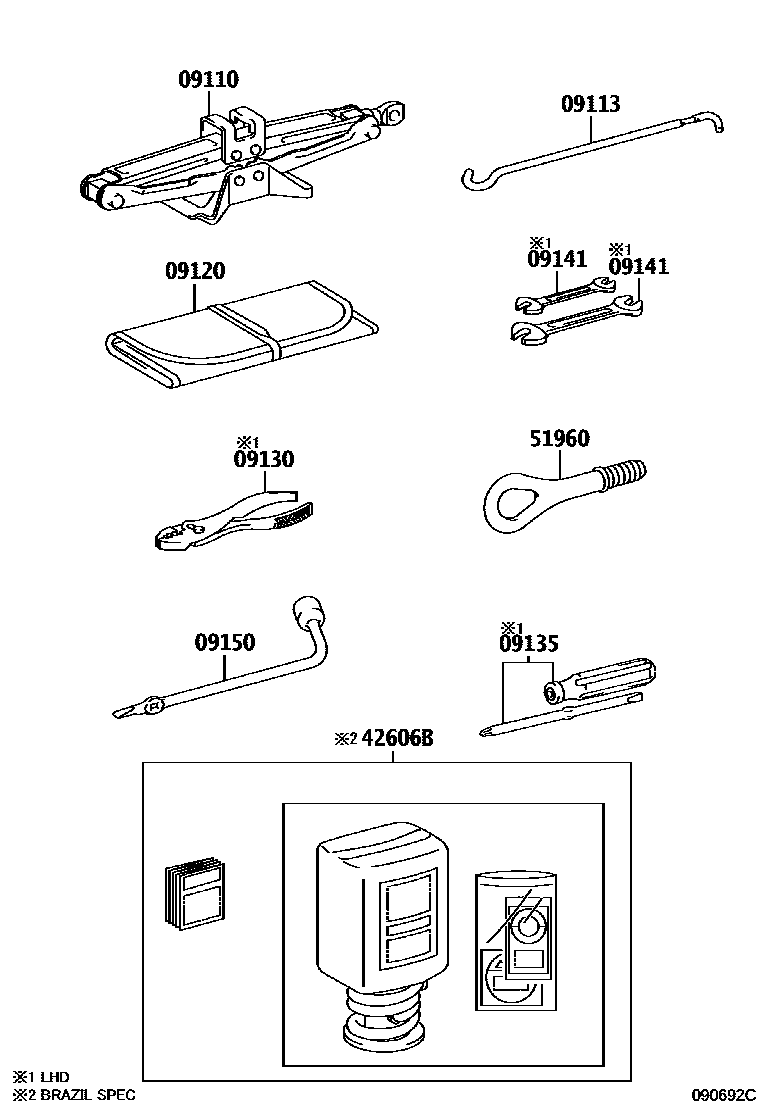 Toyota RAV4 Standard Tools EPC diagram — 090692C