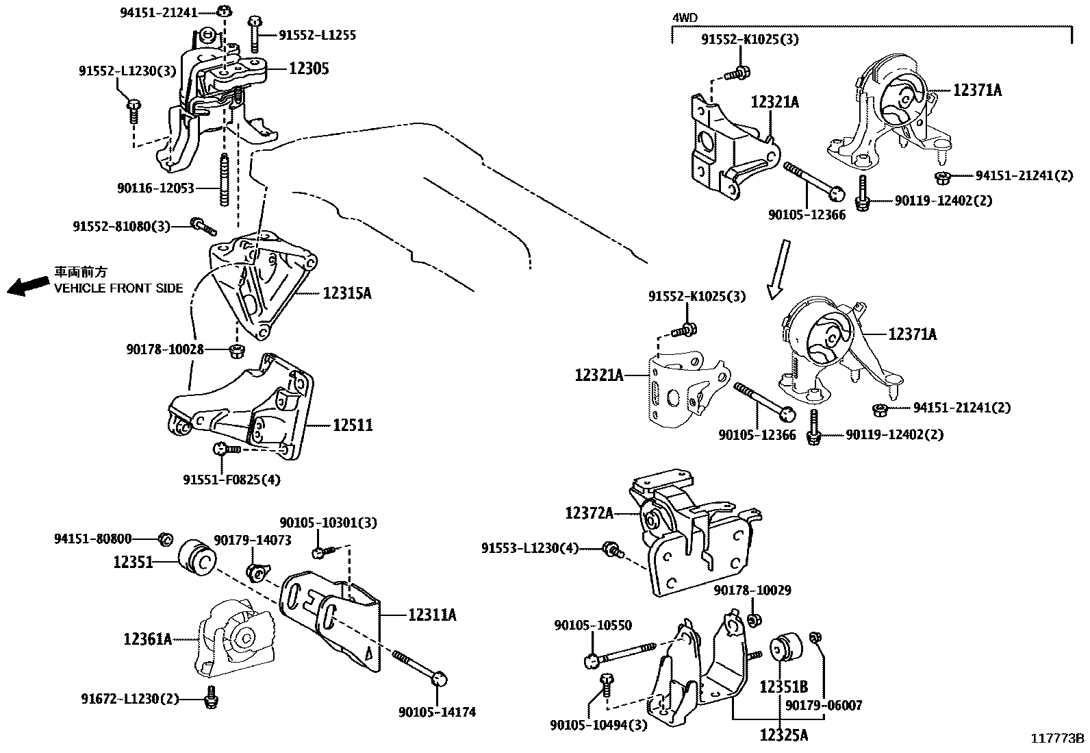 Toyota RAV4 Engine Mounting EPC diagram — 117773B