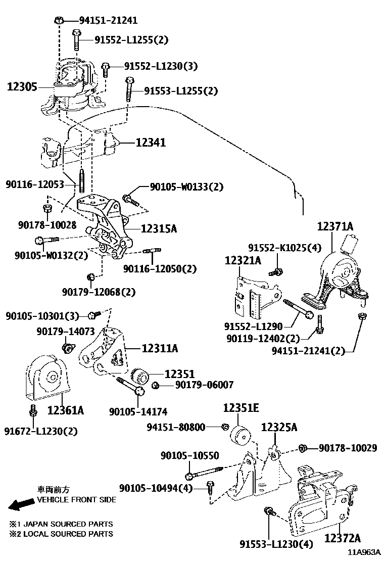 Toyota RAV4 Engine Mounting EPC diagram — 11A963A