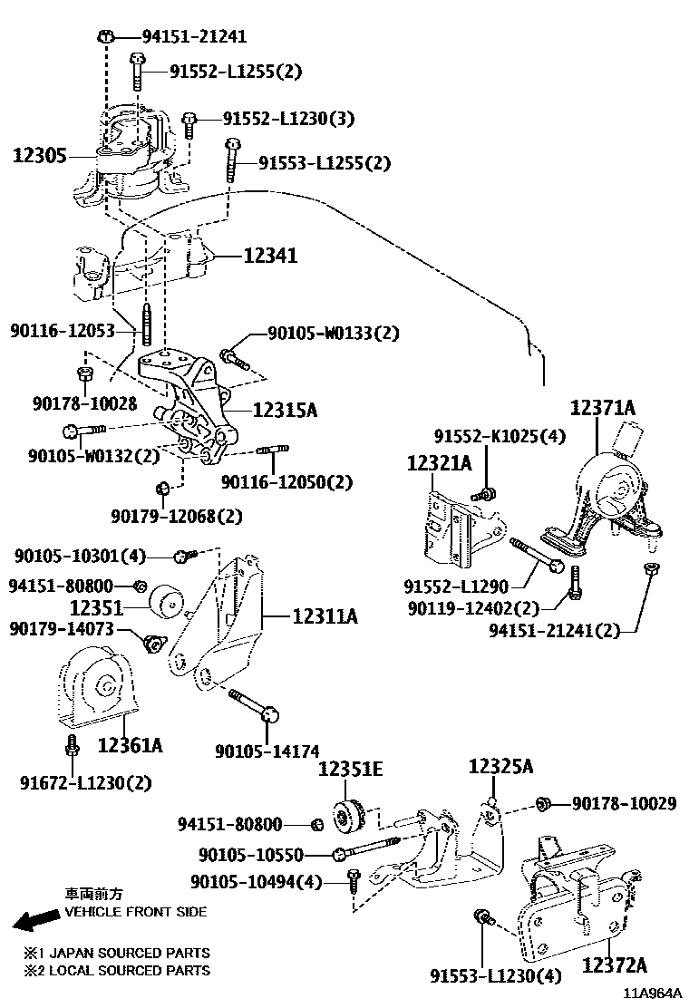 Toyota RAV4 Engine Mounting EPC diagram — 11A964A