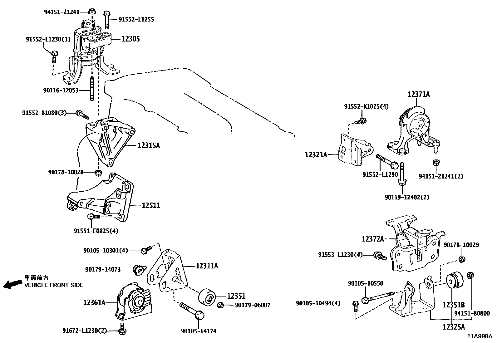 Toyota RAV4 Engine Mounting EPC diagram — 11A998A