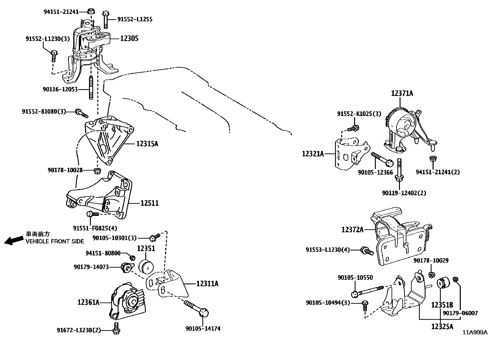 Toyota RAV4 Engine Mounting EPC diagram — 11A999A