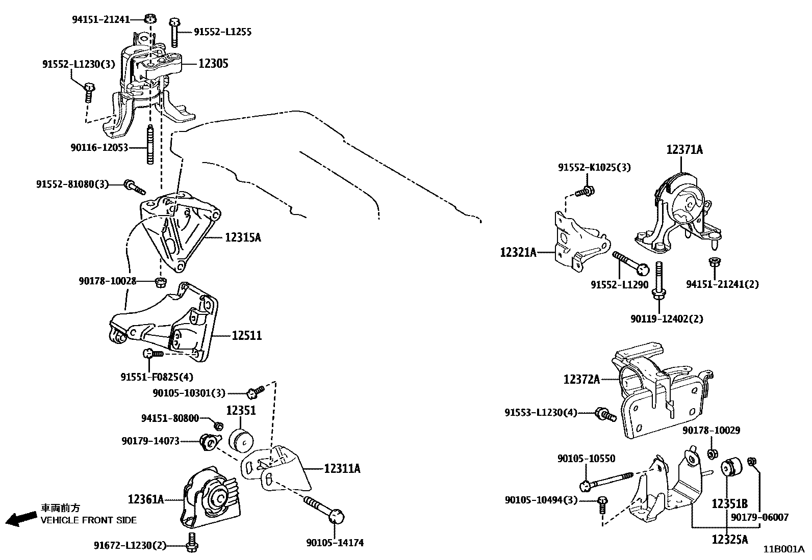 Toyota RAV4 Engine Mounting EPC diagram — 11B001A