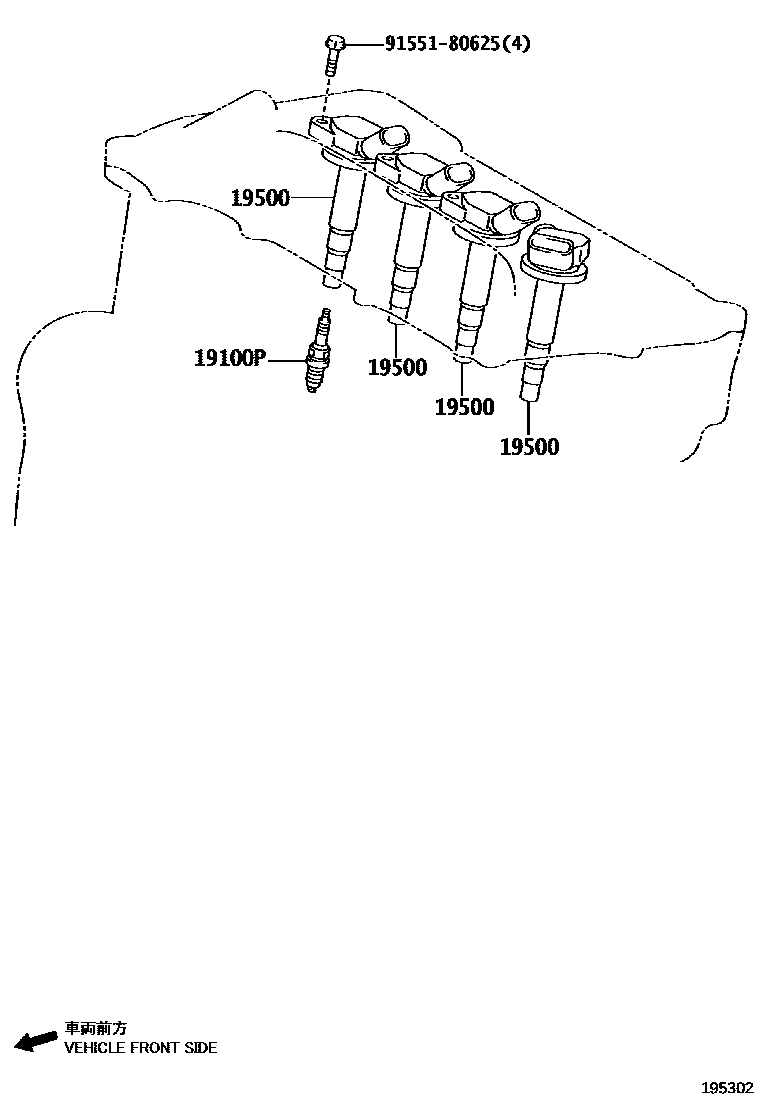 Toyota RAV4 点火线圈和火花塞 /电热塞 EPC diagram — 195302