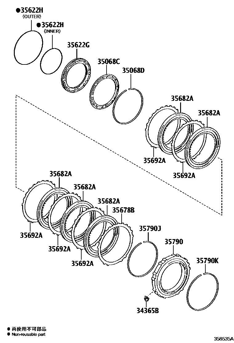 Toyota RAV4 中央支架和行星太阳齿轮(ATM) EPC diagram — 358535A