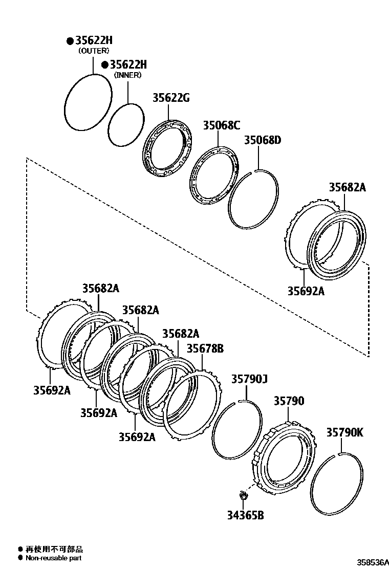 Toyota RAV4 中央支架和行星太阳齿轮(ATM) EPC diagram — 358536A