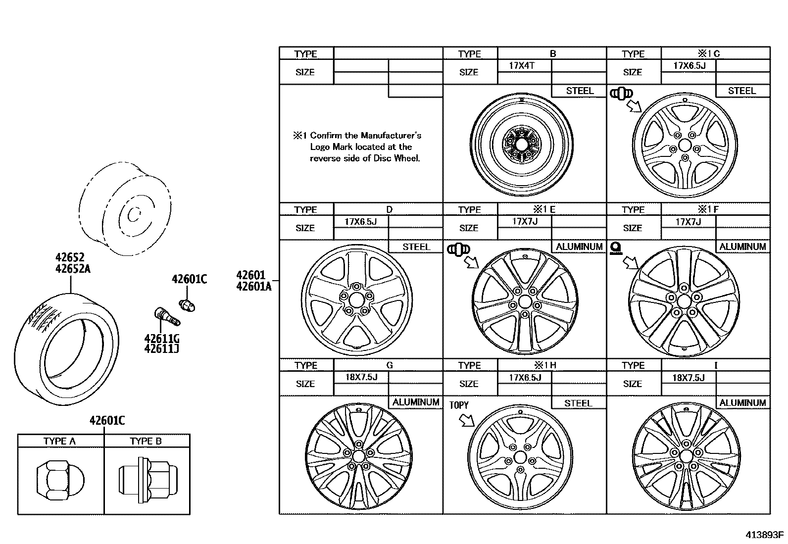 Toyota RAV4 车轮和车轮盖 EPC diagram — 413893F