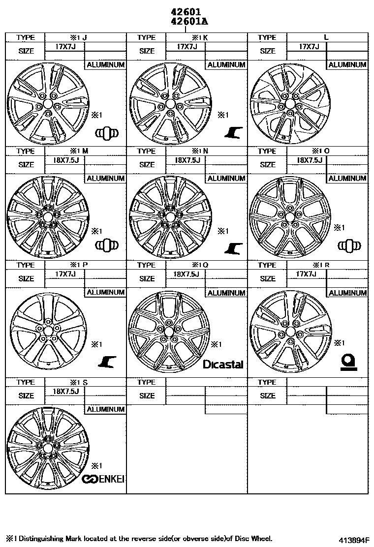 Toyota RAV4 车轮和车轮盖 EPC diagram — 413894F
