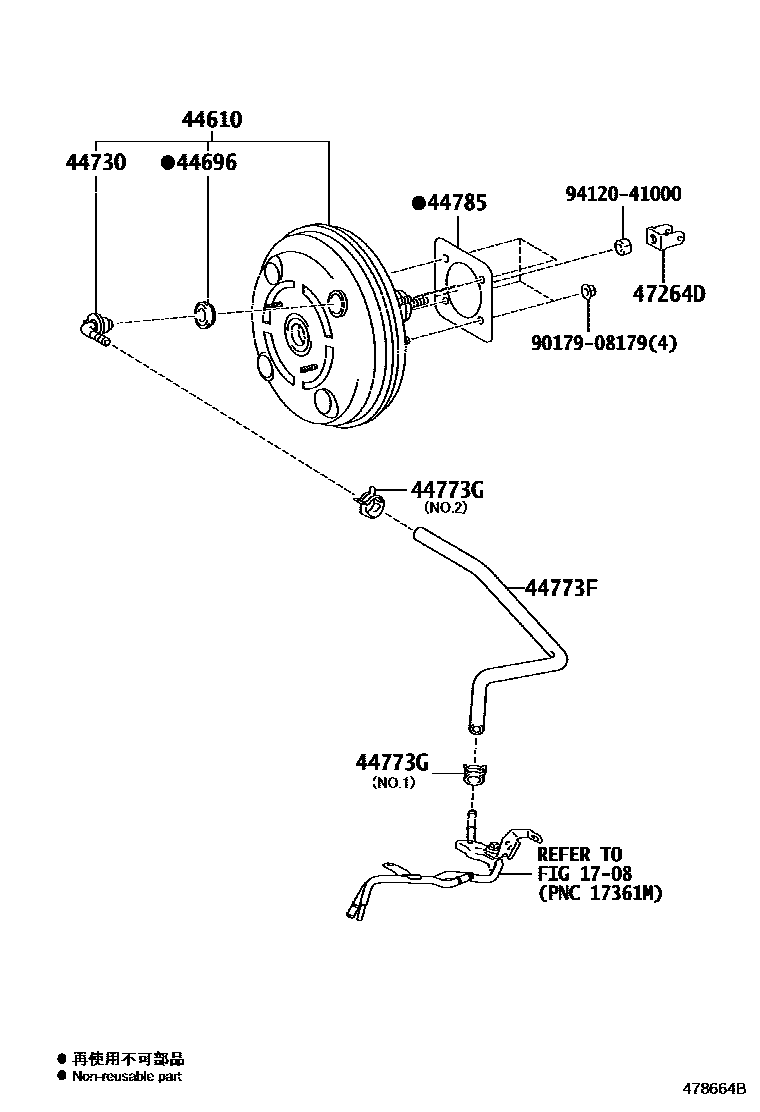 Toyota RAV4 制动助力器和真空管 EPC diagram — 478664B