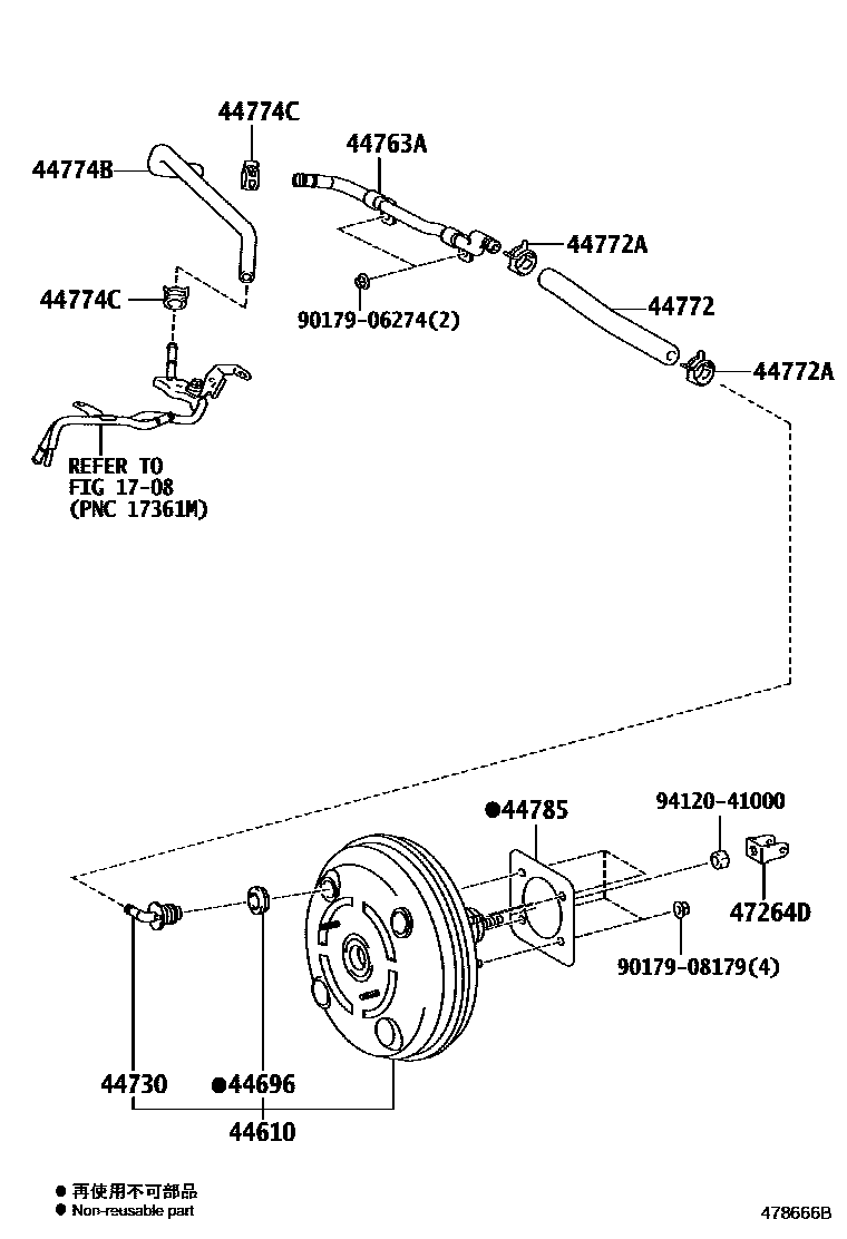 Toyota RAV4 制动助力器和真空管 EPC diagram — 478666B