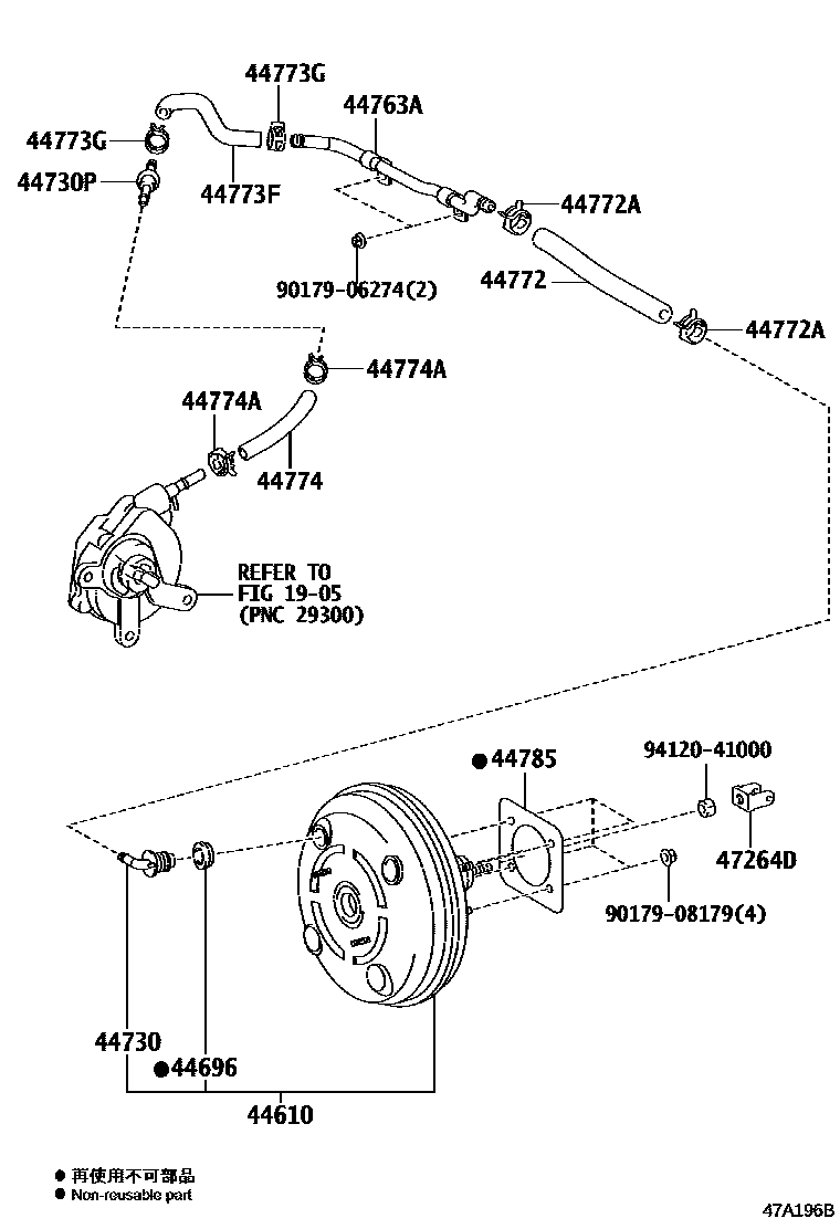 Toyota RAV4 制动助力器和真空管 EPC diagram — 47A196B
