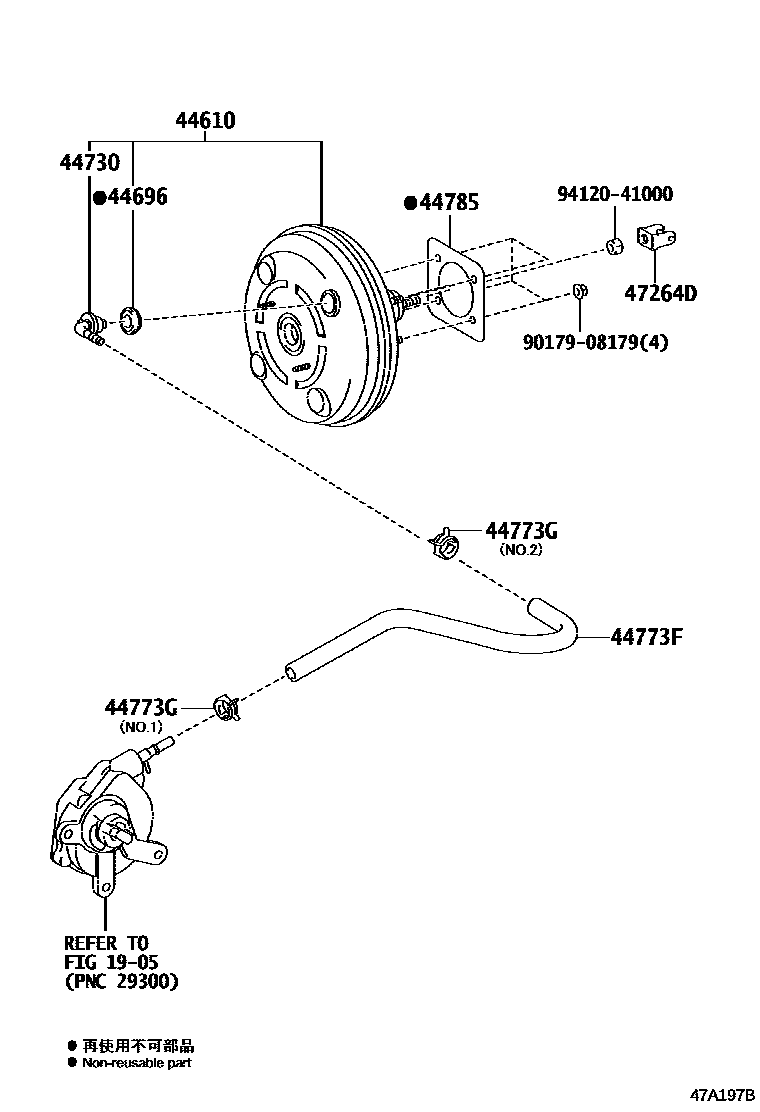 Toyota RAV4 制动助力器和真空管 EPC diagram — 47A197B