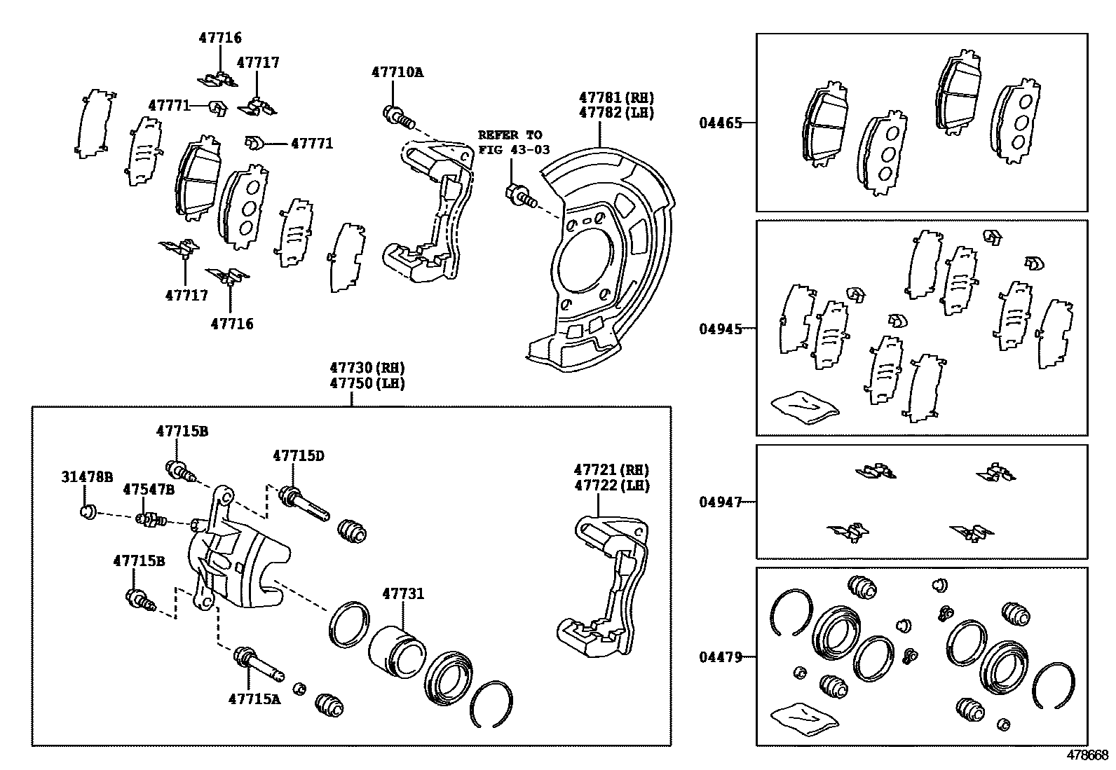 Toyota RAV4 前盘式制动器卡钳和防尘罩 EPC diagram — 478668
