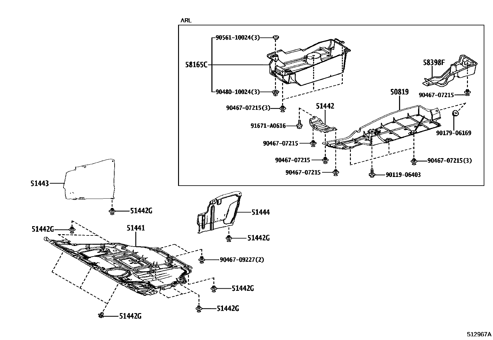 Toyota RAV4 悬架横梁和发动机底罩 EPC diagram — 512967A