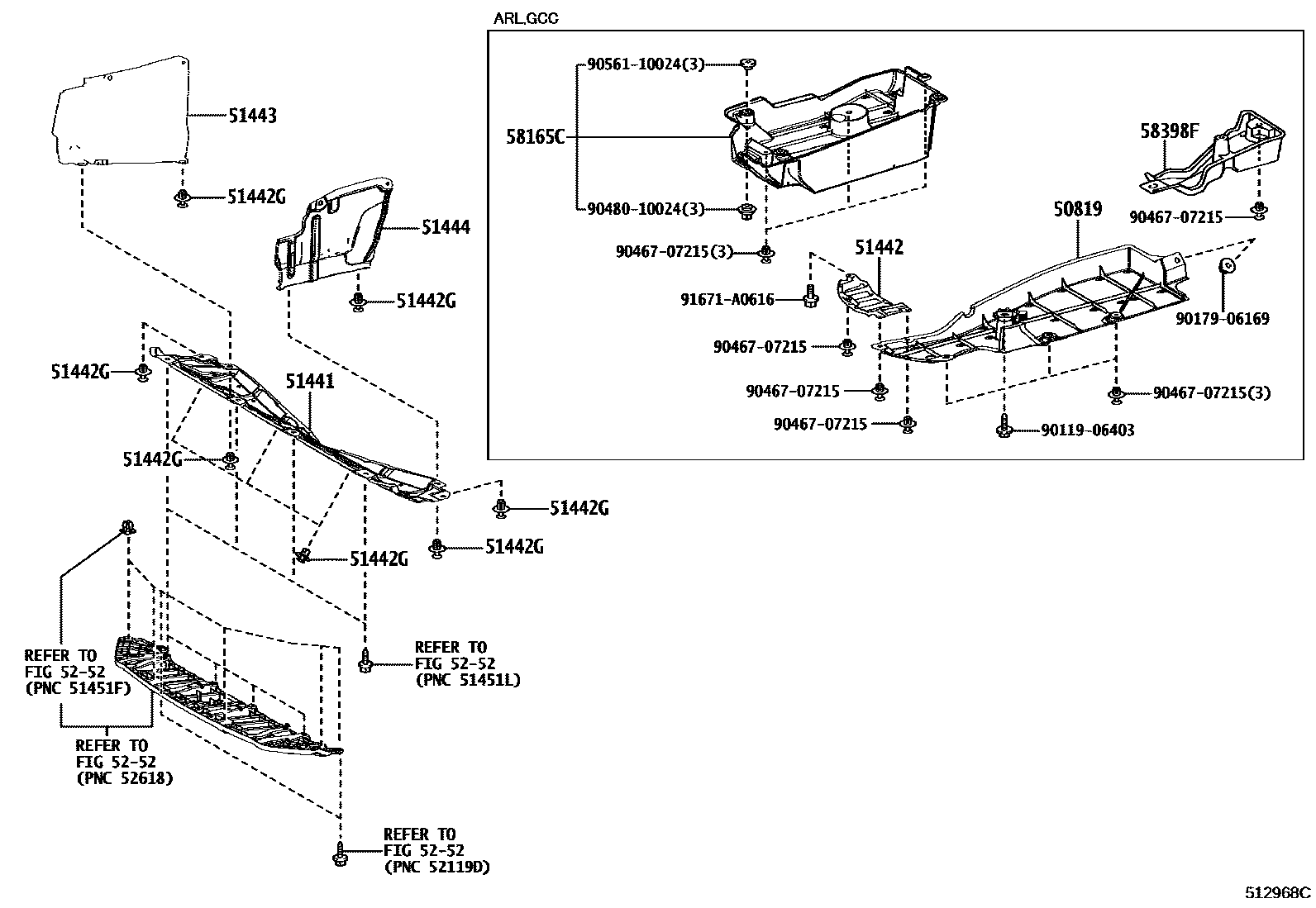 Toyota RAV4 悬架横梁和发动机底罩 EPC diagram — 512968C