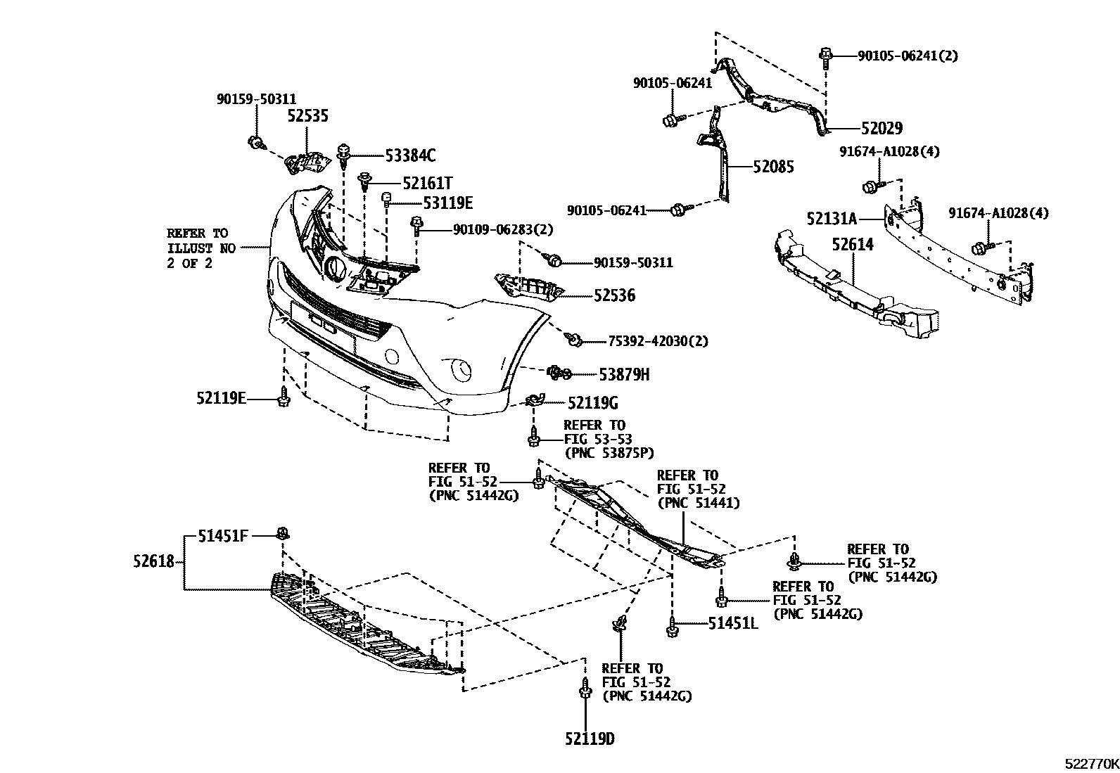 Toyota RAV4 前保险杠及附件 EPC diagram — 522770K