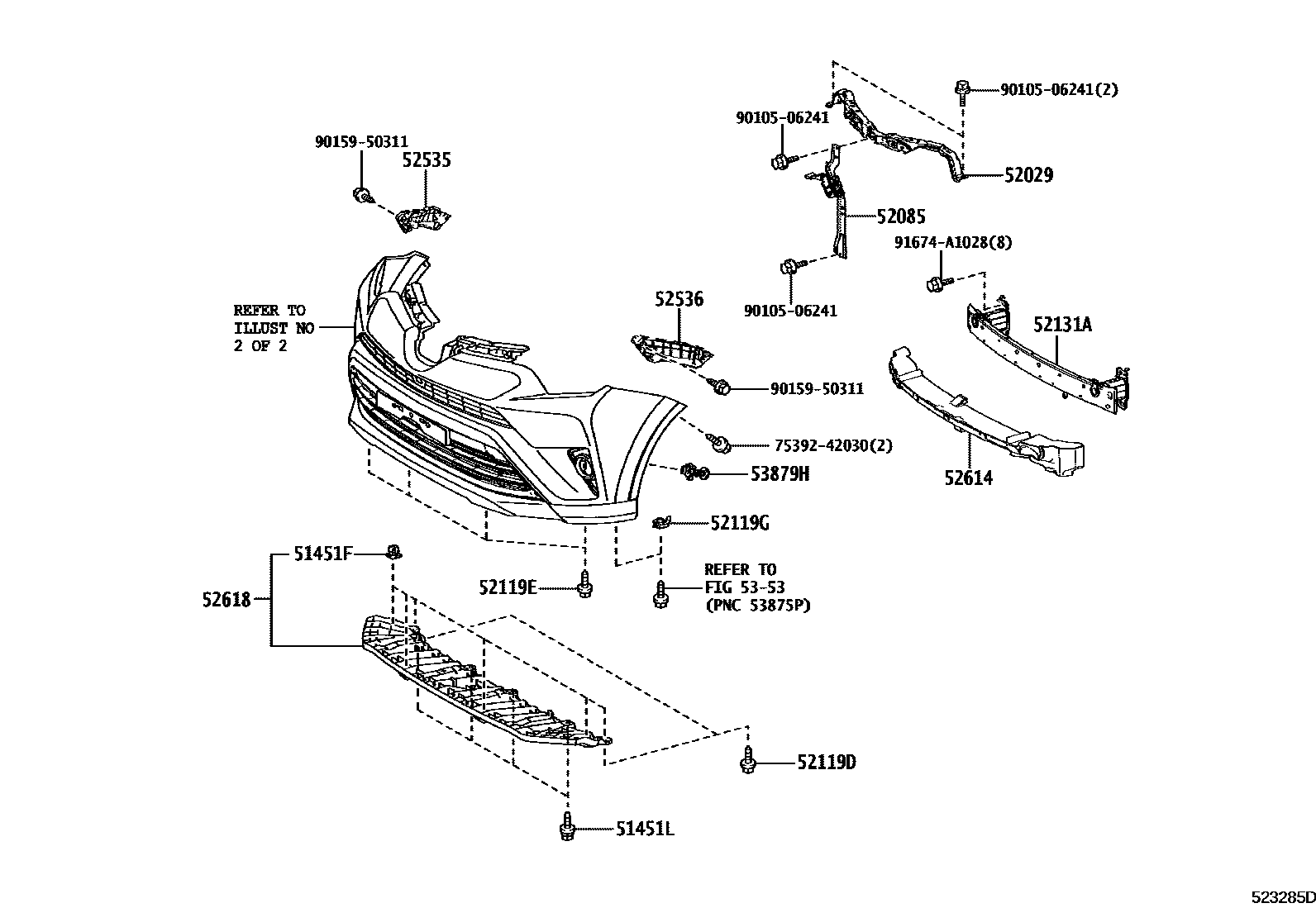 Toyota RAV4 前保险杠及附件 EPC diagram — 523285D