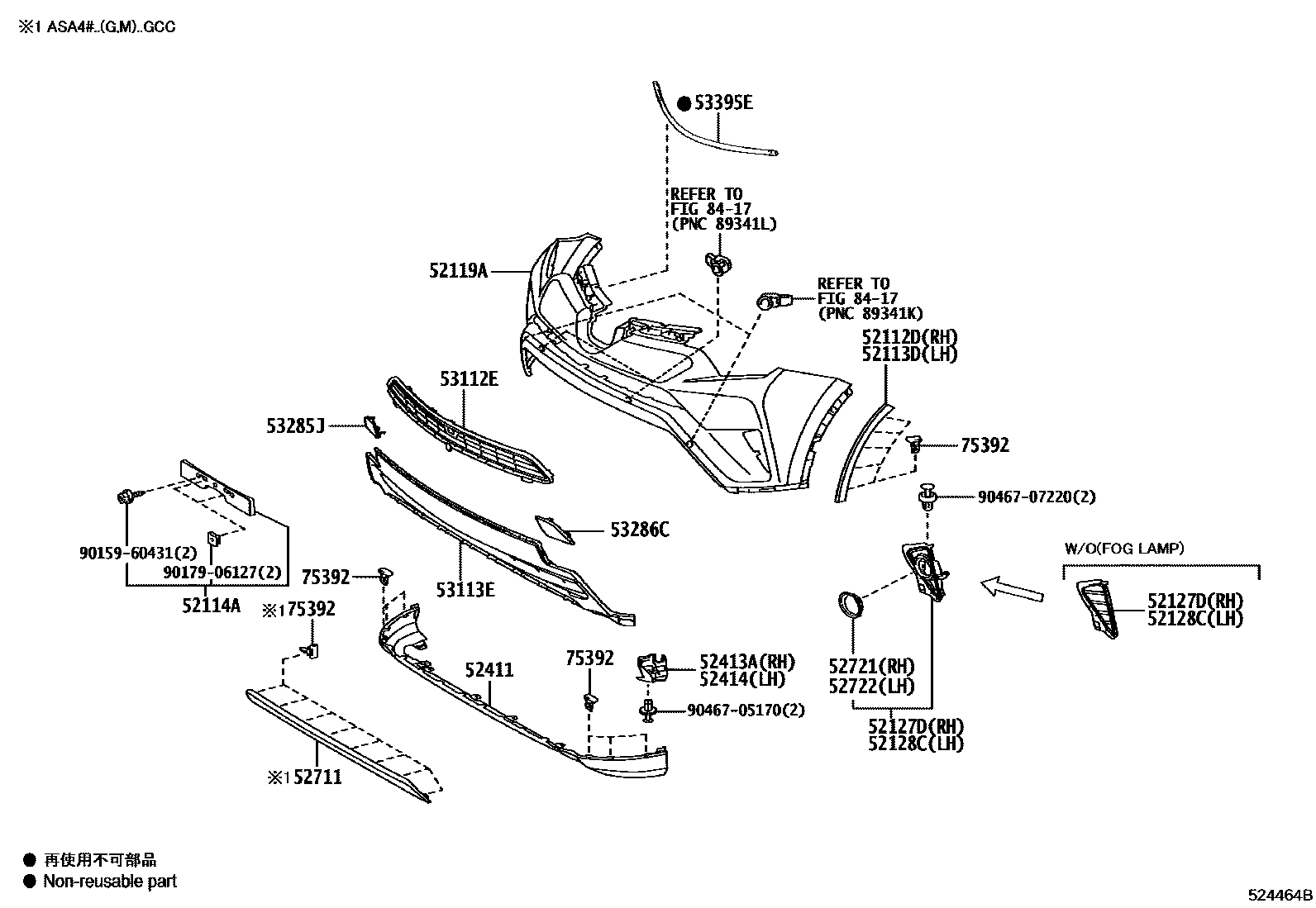 Toyota RAV4 前保险杠及附件 EPC diagram — 524464B
