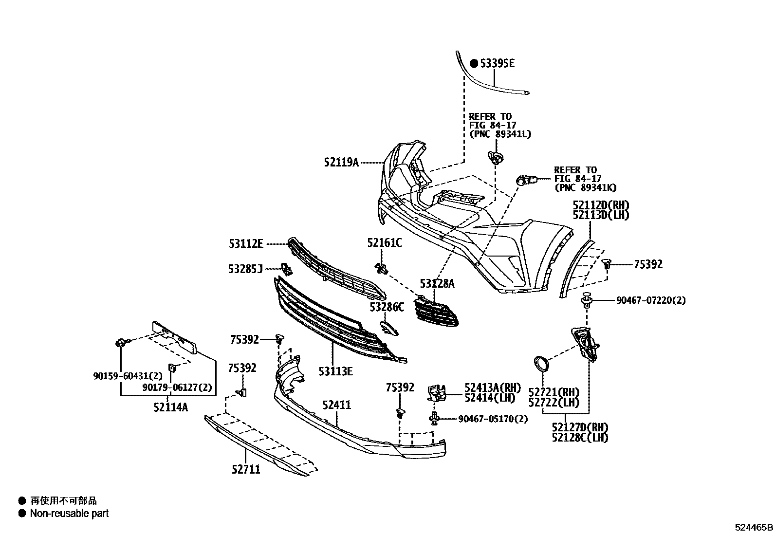 Toyota RAV4 前保险杠及附件 EPC diagram — 524465B