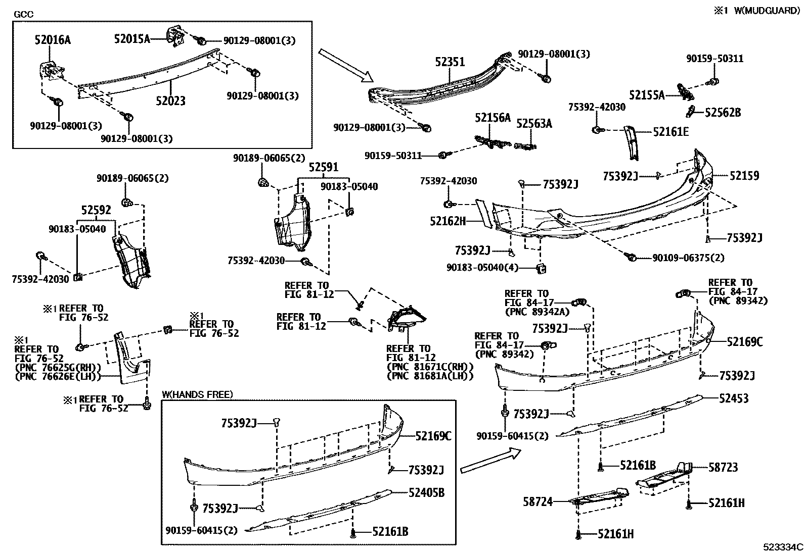 Toyota RAV4 后保险杠及附件 EPC diagram — 523334C