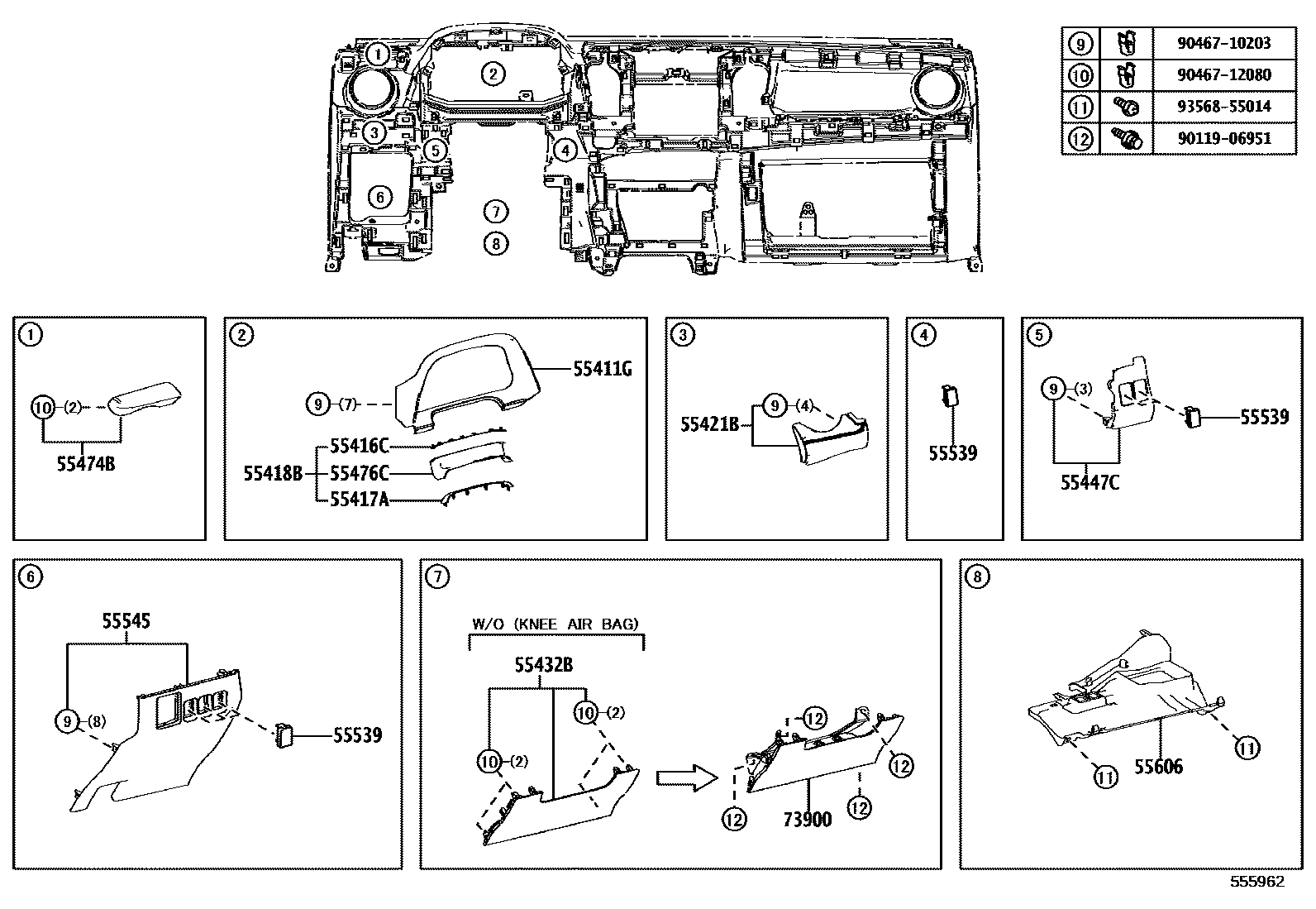 Toyota RAV4 仪表板和手套箱 EPC diagram — 555962