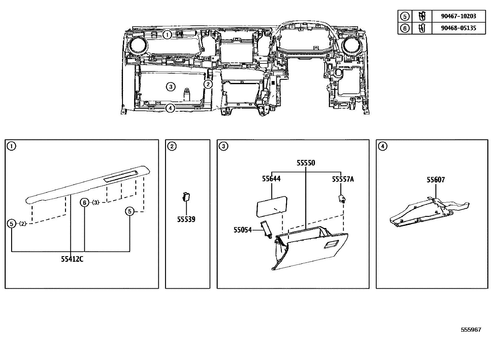 Toyota RAV4 仪表板和手套箱 EPC diagram — 555967