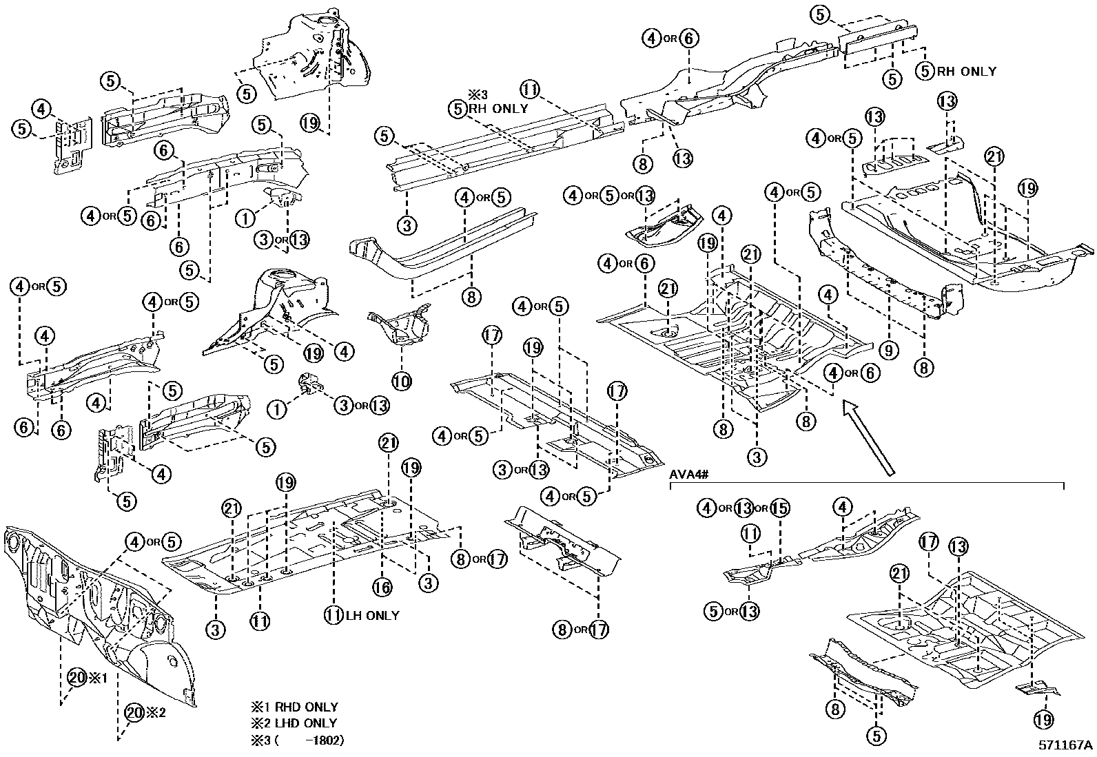 Toyota RAV4 hole plug EPC diagram — 571167A