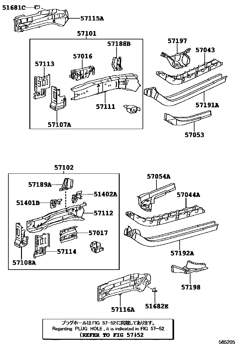 Toyota RAV4 前地板和前地板梁 EPC diagram — 585205