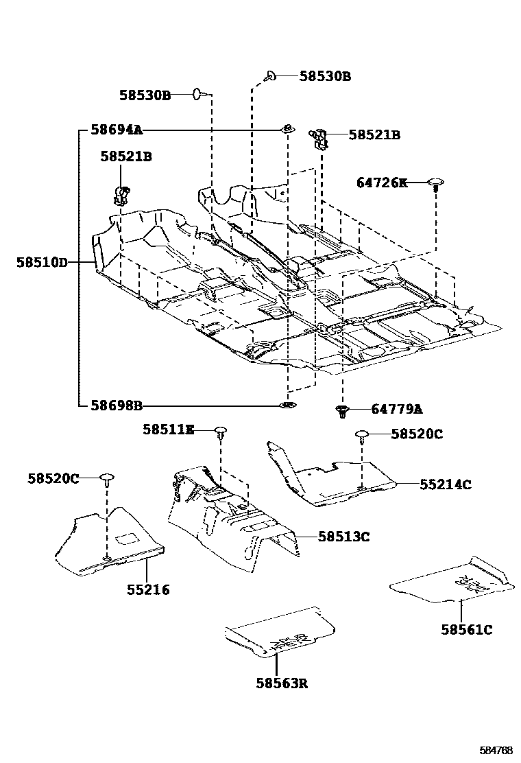 Toyota RAV4 地板垫和消声垫 EPC diagram — 584768