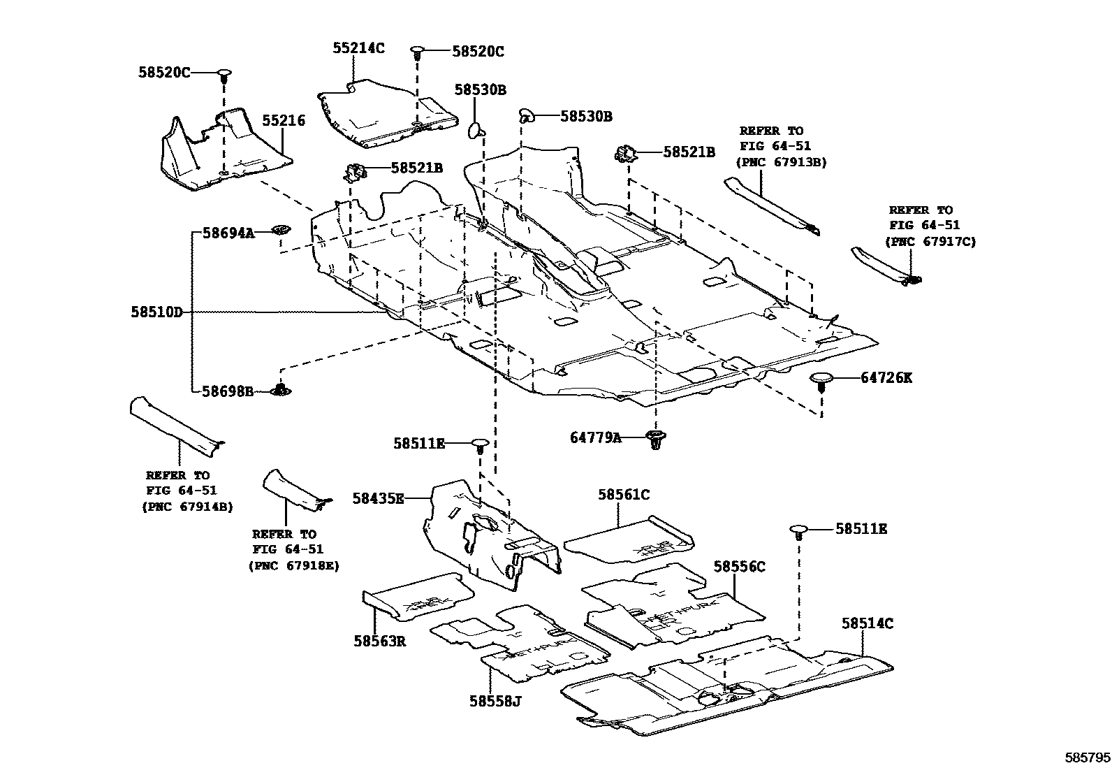 Toyota RAV4 地板垫和消声垫 EPC diagram — 585795
