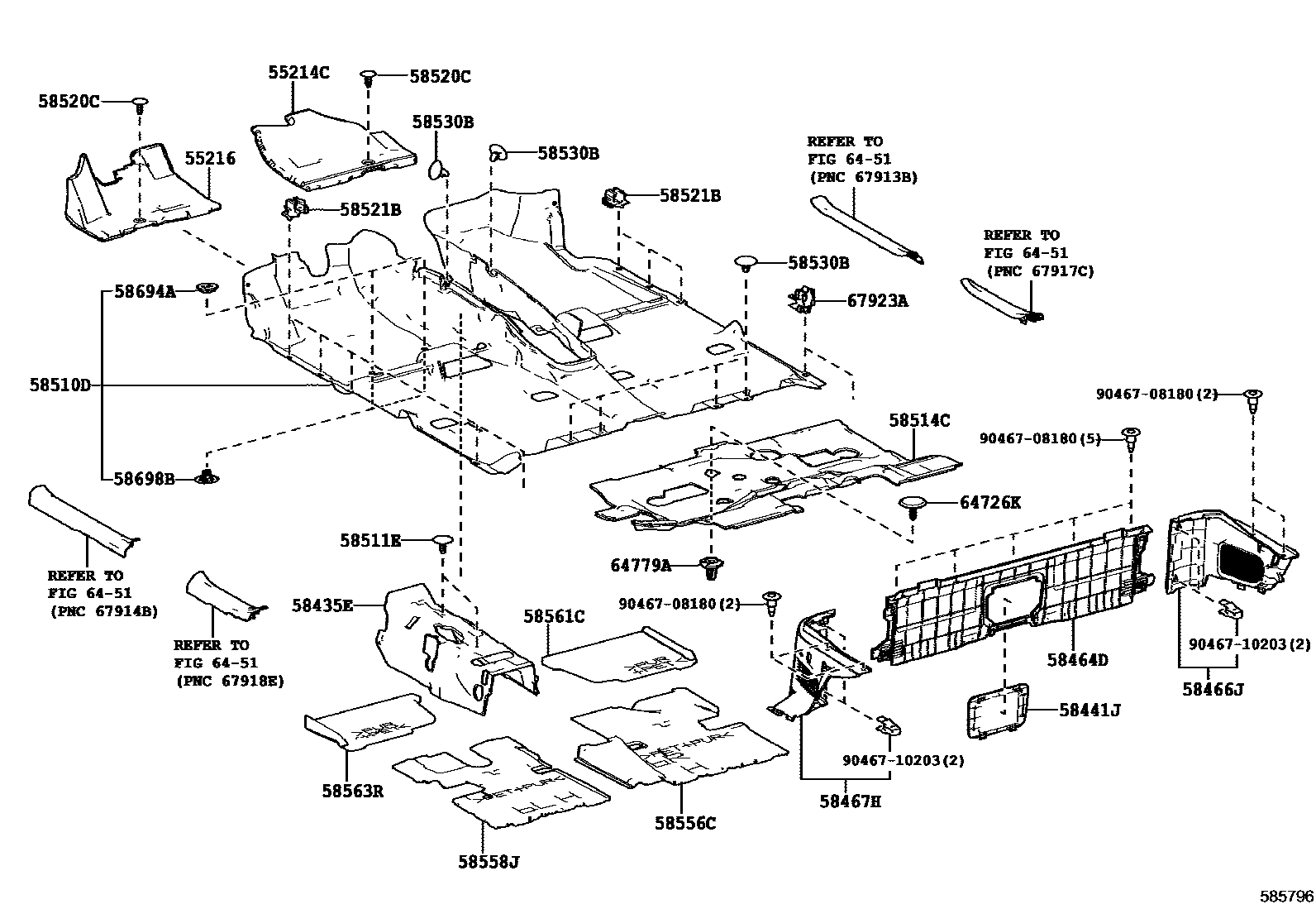 Toyota RAV4 地板垫和消声垫 EPC diagram — 585796