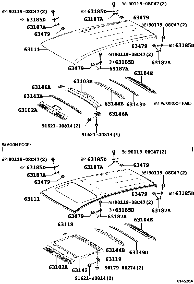 Toyota RAV4 天窗板和背板 EPC diagram — 614526A