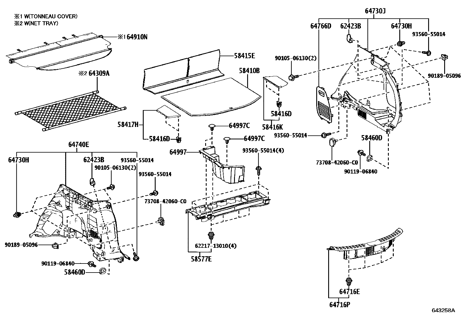 Toyota RAV4 底板和底板装饰罩 EPC diagram — 643258A
