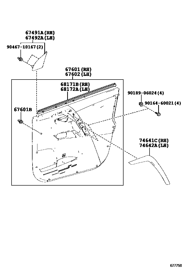 Toyota RAV4 前门板和前门玻璃 EPC diagram — 677758