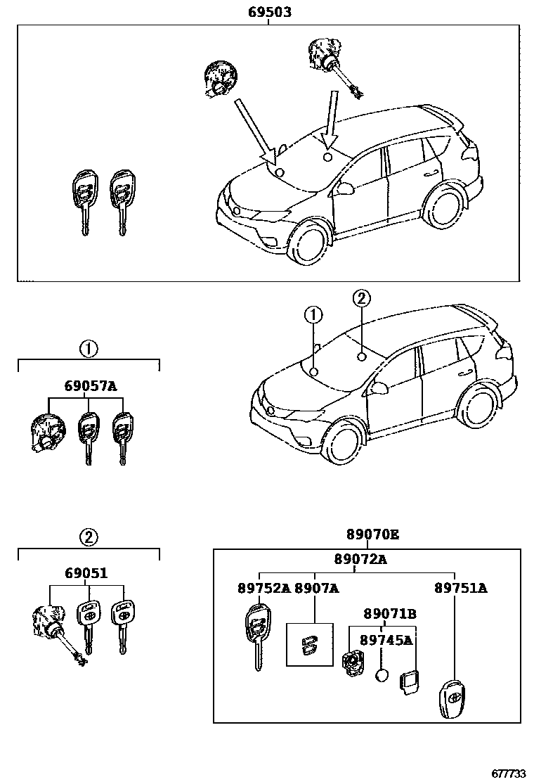 Toyota RAV4 锁芯组件 EPC diagram — 677733