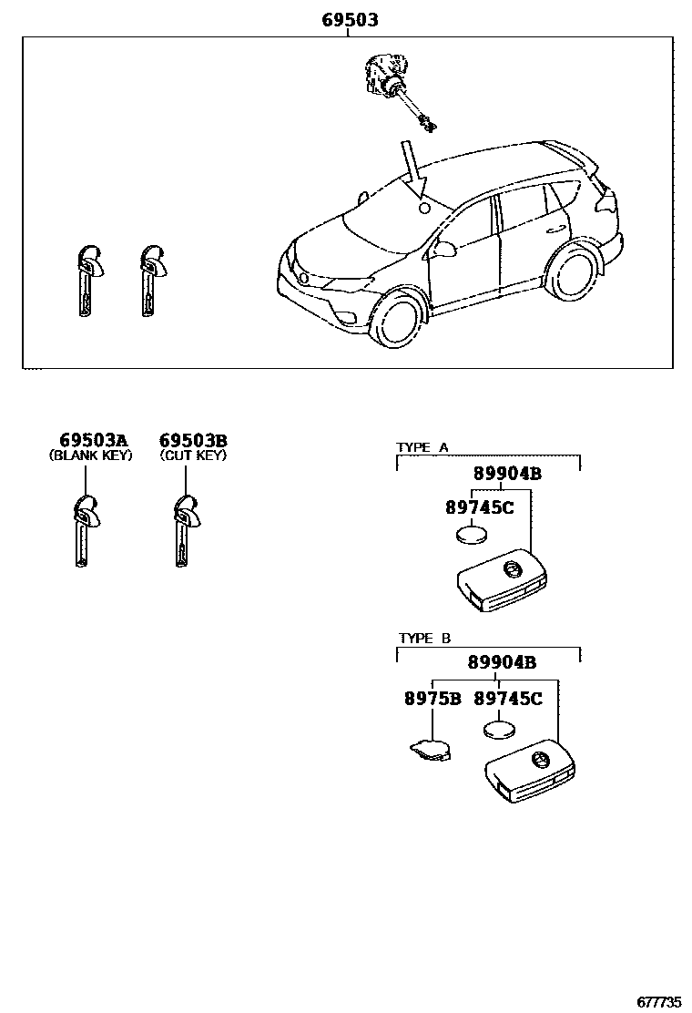 Toyota RAV4 锁芯组件 EPC diagram — 677735