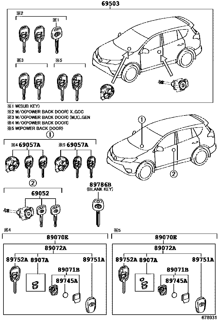 Toyota RAV4 锁芯组件 EPC diagram — 678931