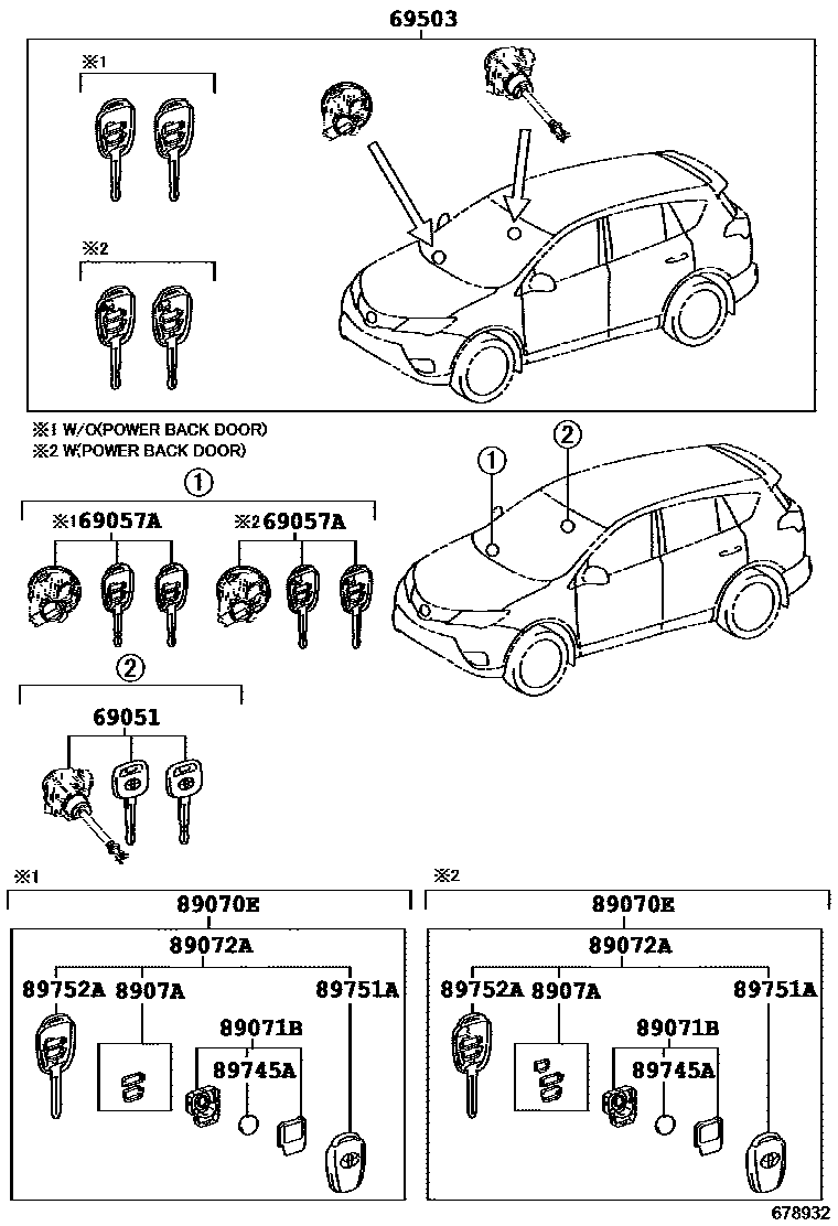 Toyota RAV4 锁芯组件 EPC diagram — 678932