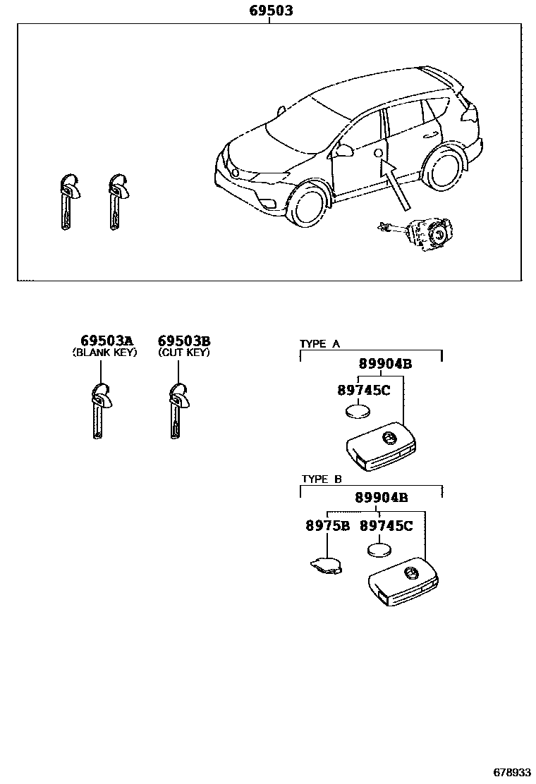 Toyota RAV4 锁芯组件 EPC diagram — 678933