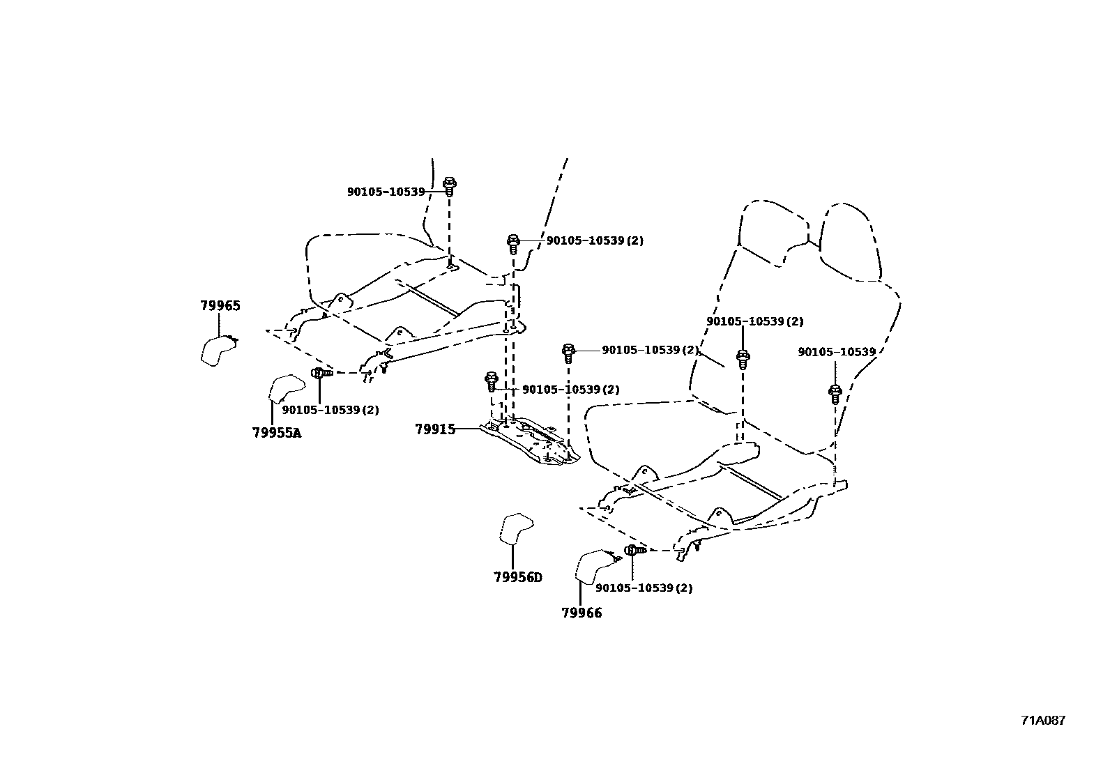 Toyota RAV4 座椅和座椅滑轨 EPC diagram — 71A087