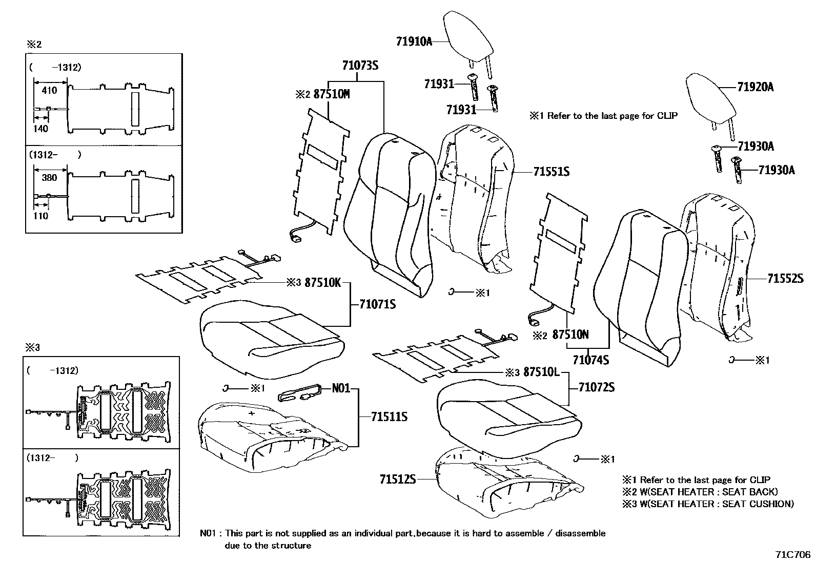 Toyota RAV4 座椅和座椅滑轨 EPC diagram — 71C706