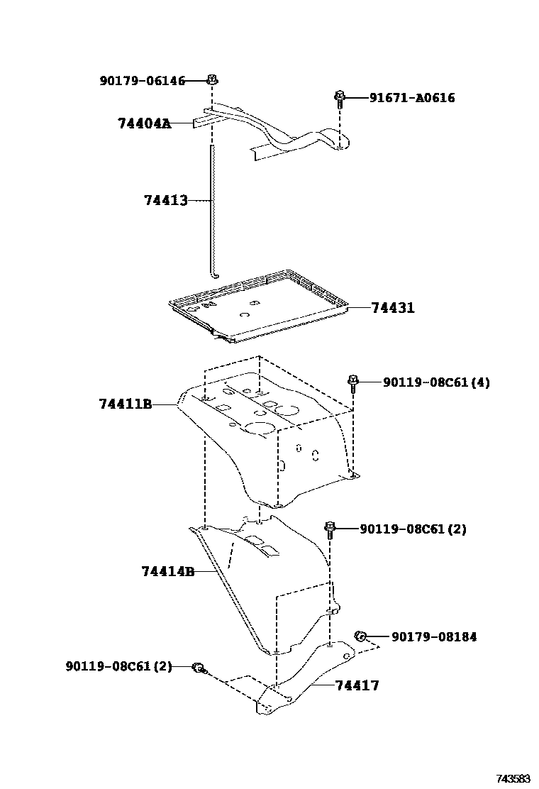 Toyota RAV4 battery holder EPC diagram — 743583