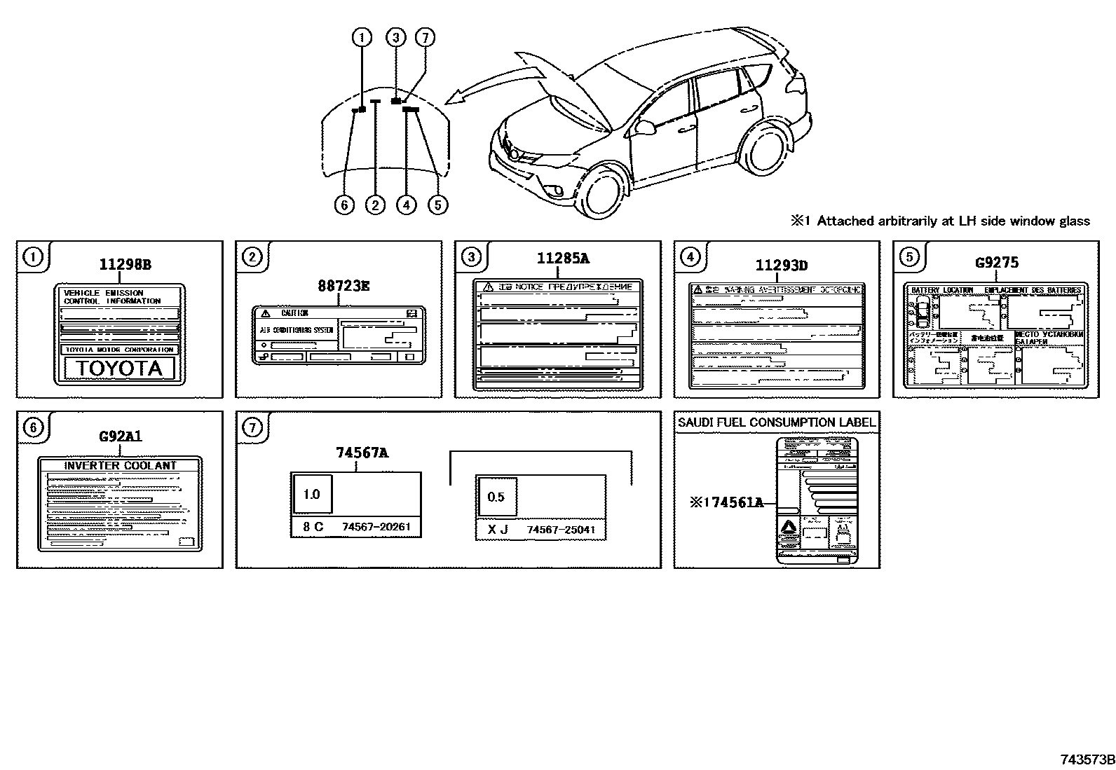Toyota RAV4 warning nameplate EPC diagram — 743573B