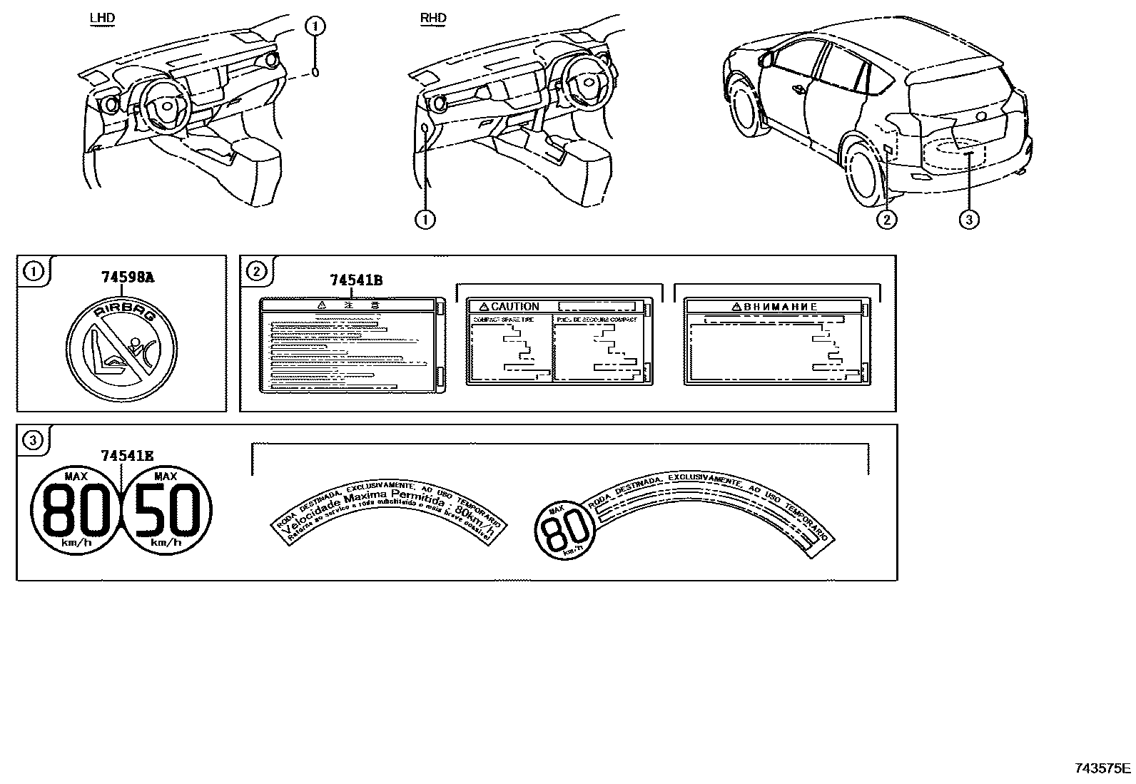 Toyota RAV4 warning nameplate EPC diagram — 743575E