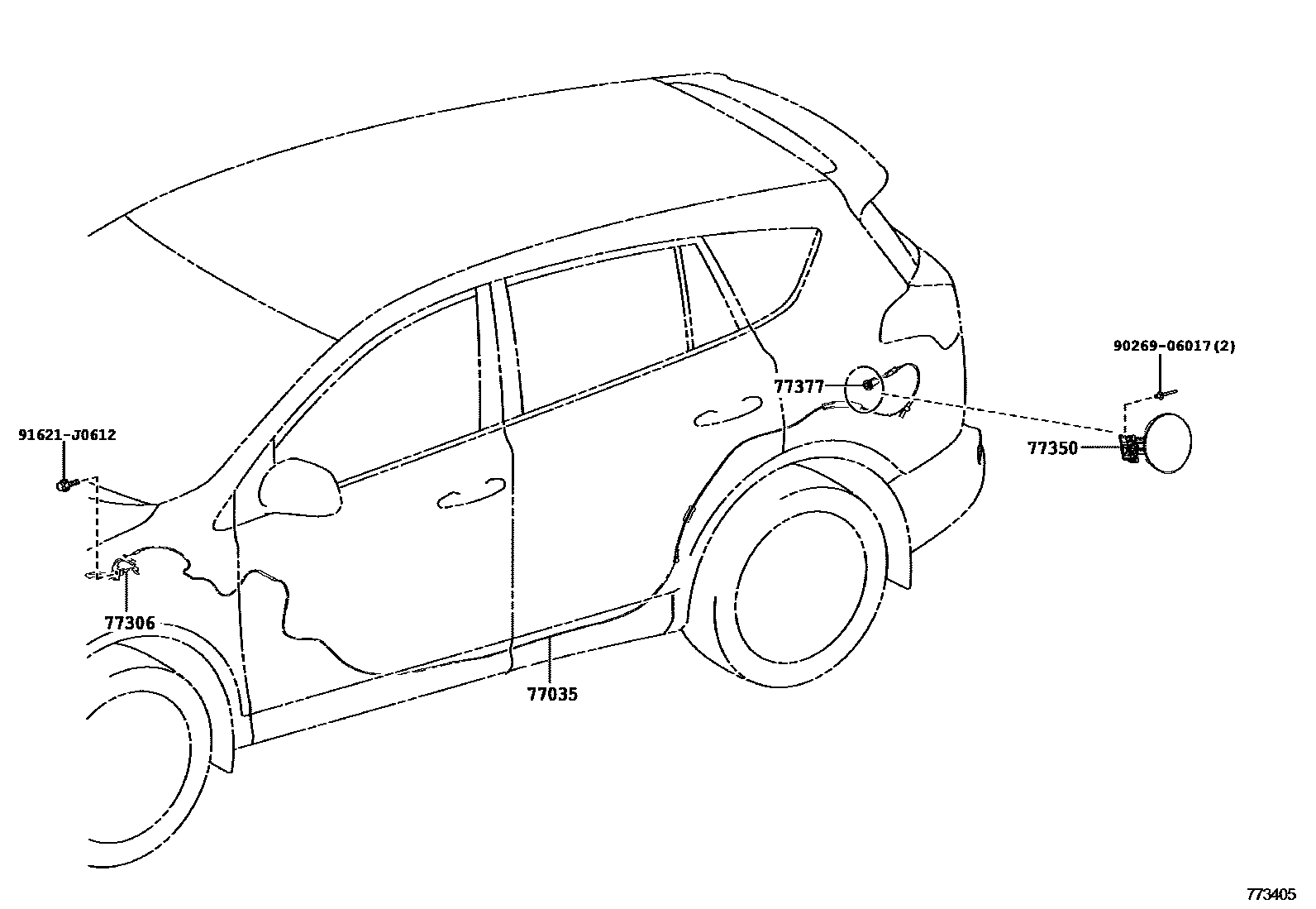 Toyota RAV4 燃油箱和燃油管 EPC diagram — 773405
