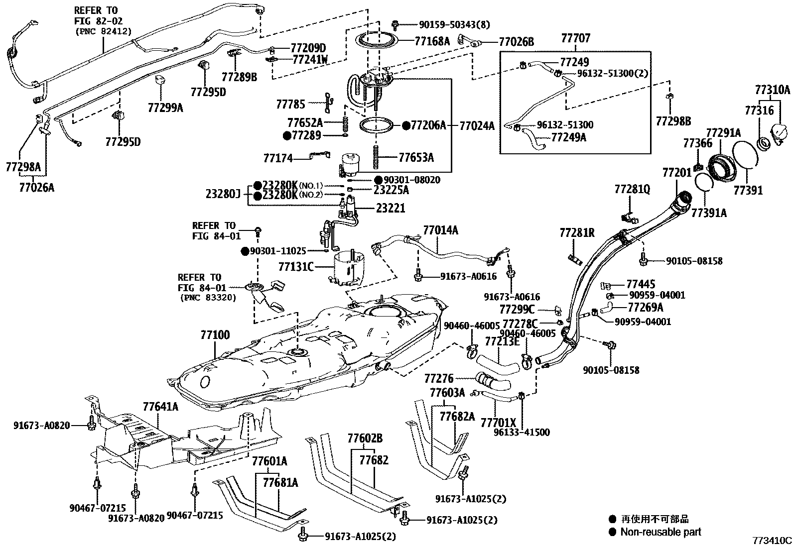Toyota RAV4 燃油箱和燃油管 EPC diagram — 773410C